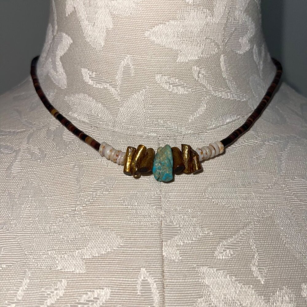 Vintage Womens Necklace Bohemian Turqoise Beaded Chocker